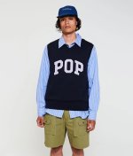 画像4: POP TRADING COMPANY "Pop Logo Striped Shirt" - Blue (4)